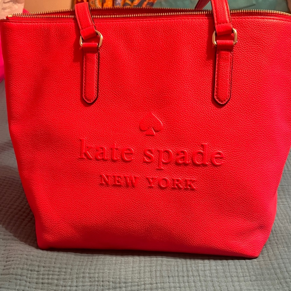 Kate Spade Larchmont Avenue Logo Penny Tote Handbag Chili Red